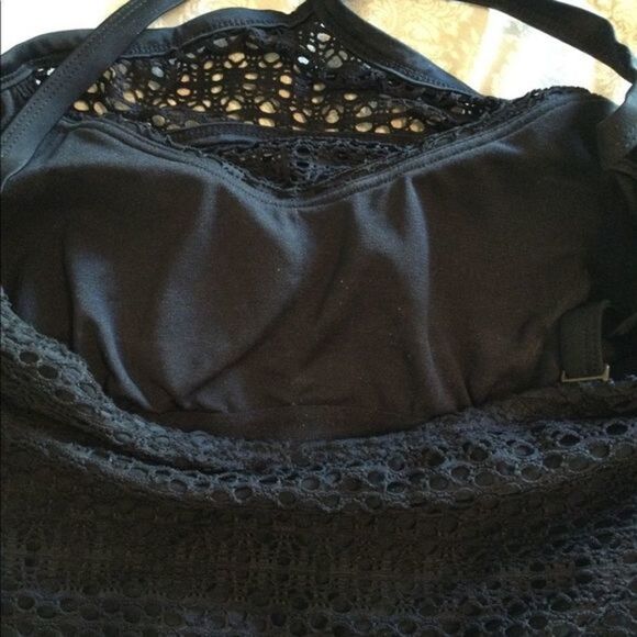 Island Escape Black Lace Halter Top Long Tankini Top Size 6 - Picture 7 of 9